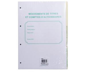 Recharge numérotée/perforée 58 feuillets unis blanc, épaisseur du papier 90g, avec gardes titrées pour classeurs Mouvements de titres, liste des actionnaires - Format A4 - Autre