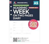 Recharge pour agenda scolaire 2025-2026 - Format A5 - Semaine sur deux pages - Compatible avec Filofax A5 - 148 x 210 mm - Agenda scolaire hebdomadaire 25/26