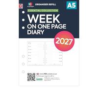 Recharge semainier sur une page format A5, janvier 2027 à décembre 2027, compatible avec les organisateurs Filofax à 6 anneaux format A5, anglais, 148 x 210 mm