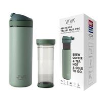 Recharge tasse thermo café à emporter, le couteau suisse sous flacons thermos avec filtres à café et à thé amovibles, matériau haut de gamme durable, étanche, menthe 0.46L
