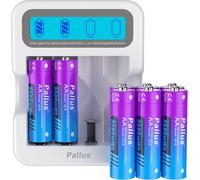 Rechargeable AA Lithium Batteries 1.5V 1600 Cycles with High Capacity 3500mWh Pack of 8 AA Lithium Batteries with LCD Charger White