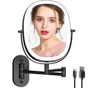Rechargeable Cosmetic Mirror With 1x/7x Magnification, Dimmable Shaving Mirror, 3 Colors Led Lighting, 360° Rotating, Wall Mounted Mirror For Bathroom Hotel (Black)