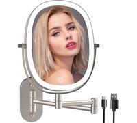 Rechargeable Cosmetic Mirror With 1x/7x Magnification, Led Light, Wall Mounted, 3 Colors, Touch Screen, 360° Rotation, Bathroom And Hotel