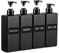 Rechargeable Distributeur De Shampooing Et Gel Douche, 500ml 4 Pièces Flacon Pompe Vide Groupe Avec Étiquette, Pour Salle De Bains, Hôtel, Conditionneur Et Lotion Liquide - Noir[Pou8806836]