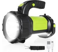 Rechargeable Floodlight, 6000 Lumens Led Flashlight, 6 Bright Modes Large Flashlight, Waterproof Spotlight For Outdoor Camping Emergency Green