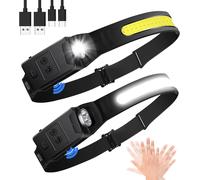 Rechargeable Headlamp, 2 Pieces 230° Led Ultra Powerful Head Torch With 6 Lighting Modes & Motion Sensor For Camping, Fishing, Jogging And Hiking