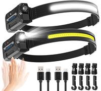 Rechargeable Headlamp, 2 X Ultra Powerful 230° Led Headlamp With 7 Modes, 22 Hours Battery Life, 2600 Mah Rechargeable Waterproof Lightweight Front For Running, Camping, Hunting