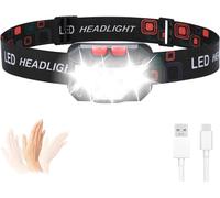 Rechargeable Headlamp,Lightweight Powerful Led Head Torch With Red Indicator,8 Lighting Modes,Motion Sensor,Ipx45 Waterproof,Adjustable Angle Torch For Camping/Emergency