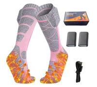 Rechargeable Heated Socks for Men & Women, 4000mAh Chaussette chauffante Rechargeable, Chaussettes chauffantes électriques lavables avec 3 niveaux de chauffage pour Hiver, Ski, Camping (Rose, 4000mAh)