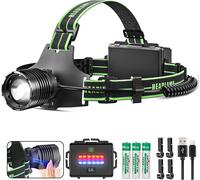 Rechargeable Led Headlamp, 90000 Lumens 10 Lighting Modes, 7800 Mah Headlamp With Sensor And Red Light, Ipx7 Waterproof For Camping, Hiking, Fishing
