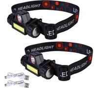 Rechargeable Led Headlamp For Camping:2 Cob Headlights With 5 Lighting Modes, Fishing Headlamp, Running Headlamp, Usb Rechargeable Running Light, Jogging, Hiking