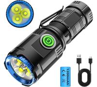Rechargeable Led Torch, 1000lm Mini Tactical Torch Ultra Powerful Ipx4 Waterproof, 5 Modes 3 Leds Rechargeable Head Lamp With Magnetic Cover For Camping Emergency