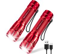 Rechargeable Led Torch,2000 Lumens Ultra Powerful Led Torch With 3 Modes,2 Pieces Zoomable Children's Flashlights,Waterproof Flashlight For Camping Hiking Emergency Gift Red