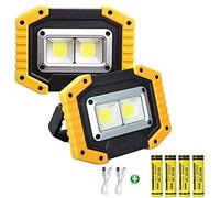 Rechargeable LED Work Light 2 Pack, 30W Portable Floodlight with Spotlight & COB, IP65 Waterproof Camping Lights, Rechargeable Battery Powered Work Light for Garage (B)