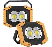 Rechargeable LED Work Light 2 Pack, 30W Portable Floodlight with Spotlight & COB, IP65 Waterproof Camping Lights, Rechargeable Battery Powered Work Light for Garage (C)