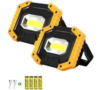 Rechargeable LED Work Light 2 Pack, 30W Portable Floodlight with Spotlight & COB, IP65 Waterproof Camping Lights, Rechargeable Battery Powered Work Light for Garage (A)