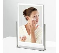 Rechargeable Makeup Mirror For Dressing Table, 3 Colors Light, 35cm Square Led Vanity Mirror With Light, 360° Rotation With Metal Base