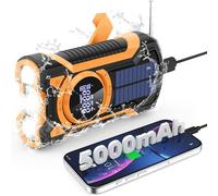 Rechargeable Portable Radio Dynamo avec Lampe de Poche LED, Power Bank 5000mAh AM/FM Radio Manivelle Solaire, SOS Alarm/Lampe Poch/3W Haut-parleurs, Outdoor, Emergency