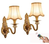 Rechargeable Wireless Wall Sconces with Remote Control Dimmable Light Bulb, Wall Lights Battery Operated Sconces Set of 2,Non Hardwired Wall Lamp with Fabric Shade, for Bedroom Bedside Lounge Mirror