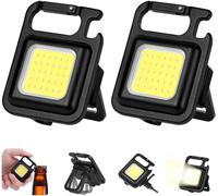 Rechargeable Work Light, 800 Lumen Mini Portable Camping Light, 2 Pcs Keychain Torch Waterproof Lamps, With Bottle Opener, Magnetic Base, For Camping/Emergency