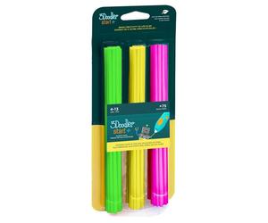 Recharges 3Doodler Start 3DS-ECO-MIX4-75 : Filament d'impression 3D en plastique compostable Neon Glow (Vert, Rose, Jaune), 75 unités, point de fusion 65°C, non toxique, sans BPA.