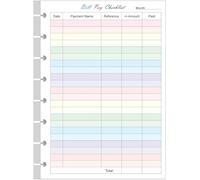 Recharges de liste de contrôle de paiement des factures de taille junior - 50 feuilles/100 pages de formulaires budgétaires mensuels colorés pour planificateurs à 8 disques, papier blanc 100 g/m²,