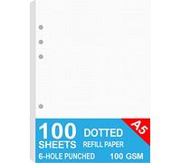 Recharges de papier A5 à pointillés pour planificateur Filofax, 100 feuilles/200 pages, papier blanc 100 g/m², 6 trous, 14,8 x 21 cm
