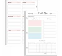 Recharges de planificateur hebdomadaire pour mini classeurs à 3 anneaux - 53 feuilles/106 pages format demi-lettre, non daté, papier blanc 100 g/m², dure 1 an, non daté, 14,7 x 21,1 cm