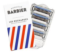 Recharges de rasoir 3 lames pour homme de Monsieur BARBIER | 4 cartouches de rechange compatibles BARBIER | Manche de rasoir L’AMBITIEUX | Idéal pour les peaux sensibles