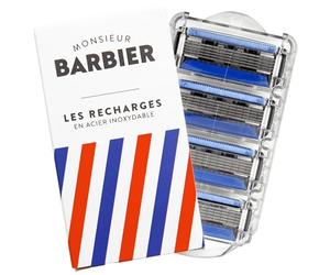 Recharges de rasoir 5 lames pour homme de Monsieur BARBIER | 4 cartouches de rechange compatibles BARBIER | Manche de rasoir LE PRÉSIDENT | Idéal pour un rasage de très (très) près