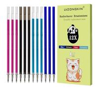 Recharges effaçables compatibles avec Legami | [3 bleus + 3 noirs + 3 roses + 3 bleu turquoise], pointe 0,7 mm, hauteur 13 cm, rouleau encreur effaçable