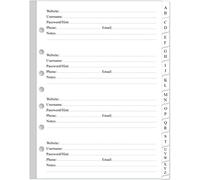 Recharges pour carnet de mots de passe - Papier de recharge pour carnet de mots de passe de A à Z avec onglets alphabétiques, papier blanc 120 g/m², 7 trous/taille de bureau 4, 14,7 x 21,1 cm