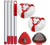 Recharges Serpillière Microfibre Compatibles avec Vileda Balai Serpillere Turbo 3en1, 4 Têtes Franges, 1 Brosses, 76-148cm 1 Manche et 1 Base pour Cuisine, Salle de Bains, Piscine et Surfaces Vitrées