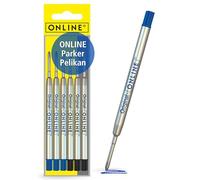 Recharges universelles stylo à bille 6x de ONLINE, convient à Parker etc I Trait M I Standard international I Indélébile I longueur 9,8 cm I Pour l'école, le bureau I Couleur Noir, Bleu