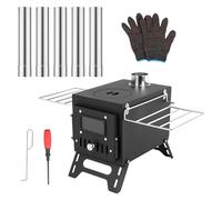 Réchaud à bois portable pour tente de camping, tente chaude, poêle à bois pliable avec cheminée coupe-vent pour camping en plein air, cuisine noire