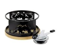 Réchaud à fondue - TABLE ET COOK - Ø21cm - Plateau bois - Vache - Noir