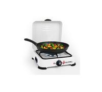 Réchaud à gaz 1 feu 1500W Brûleur fonte amovible Lavable Gaz butane ou propane Blanc laqué Grille Couvercle GOLD