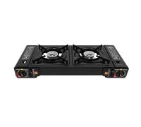 Réchaud à gaz 2 brûleurs 2 x 2500 W - Réchaud à gaz portable avec plaque de cuisson antiadhésive et valve de protection contre la surpression intégrée - Réchaud d'extérieur multifonction et stable