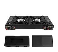 Réchaud à gaz 2 brûleurs - 2500 W - Portable - Double réchaud à gaz avec plateau de barbecue et mallette de rangement - Pour l'extérieur, les pique-niques, les excursions en camping et les fêtes dans