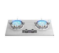 Réchaud à gaz 2 brûleurs avec minuteur, 8,5 kW, verre trempé argenté et grille en fonte, protection anti-flamme