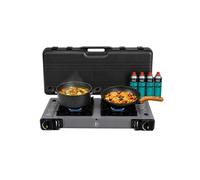 Réchaud à gaz 2 feux 3.8kW Allumage Piezo 4 Cartouches Butane Camping Gris