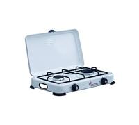 Réchaud à gaz 2 feux 3200W Brûleurs fonte amovibles Couvercle Plaque de cuisson Gaz Butane ou Propane GOLD