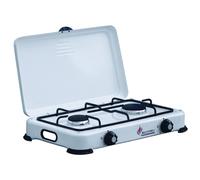 Réchaud à gaz 2 feux 3200W Brûleurs fonte amovibles Couvercle Plaque de cuisson Gaz Butane ou Propane GOLD