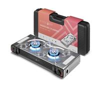 Réchaud à gaz 2 feux - EVOCAMP - Modèle 2 feux - Allumage piézoélectrique - Pare-vent intégré - Compatible cartouches MSF-1A 227 g