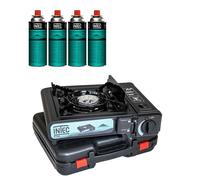 Réchaud à gaz 2200W + 4 Cartouches gaz butane Camping Road trips Piezo Mallette Etna INTEC