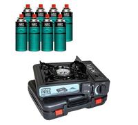 Réchaud à gaz 2200W + 8 Cartouches gaz butane Camping Road trips Piezo Mallette Etna INTEC