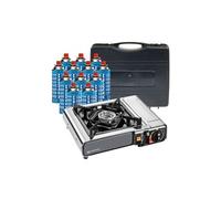 Réchaud à gaz 2200W Inox + 12 Cartouches de gaz Camping Allumage piezo Système Sécurité KEMPER