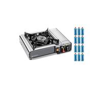 KEMPER - Réchaud à gaz INOX 2200W + 12 Cartouches gaz Allumage piezo Sécurité Insert gaz