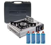 Réchaud gaz portable INOX KEMPER allumage piezo + 4 cartouches gaz
