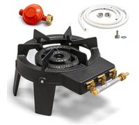 Rechaud à gaz 9,8 KW Fonte véritable 4 pieds 2 bruleurs + Tuyau gaz flexible 1.50m + Détendeur Propane TRIGLAV